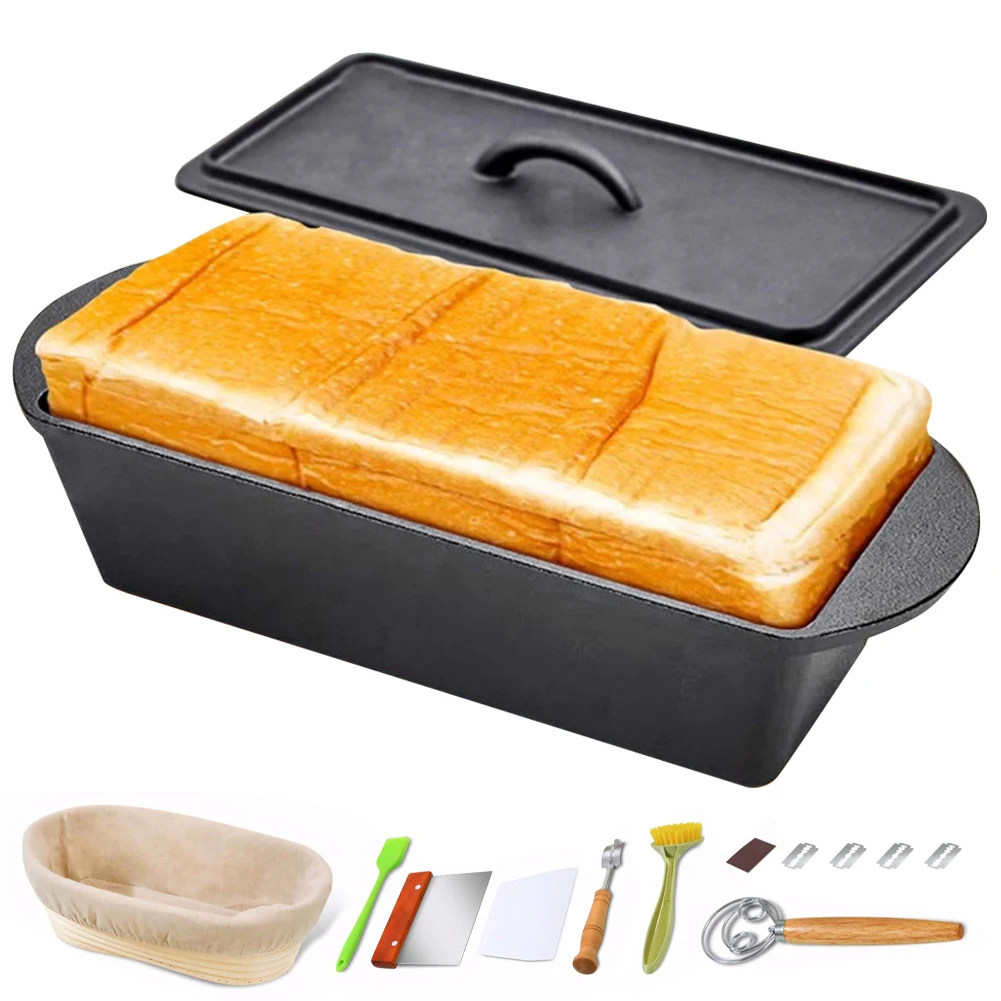 

Прямоугольная чугунная голландская духовка с крышкой Сковорода для выпечки хлеба Сверхмощная сковорода для хлеба для домашнего хлеба