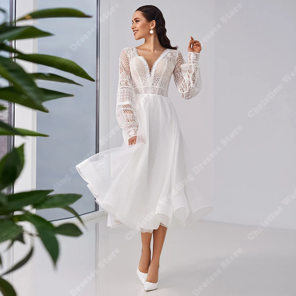 Vestidos De novia cortos con cuello en V profundo para mujer, Vestidos a medida, Vestidos De banquete De princesa, longitud trapeador, bohemio, elegante, Sexy