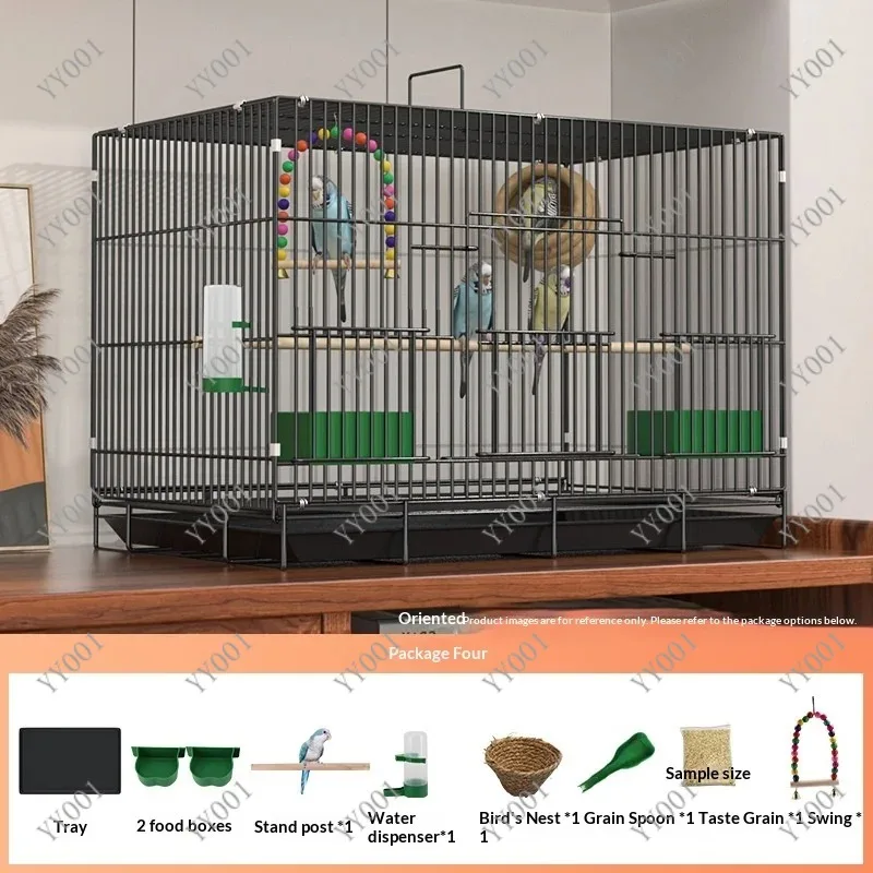 Foldable Metal Bird Cage Travel Carrier for Budgie Cockatiel Canary Small Parrot with Removable Tray