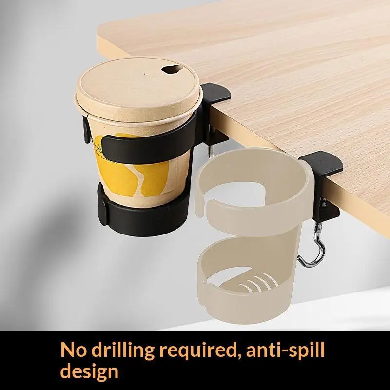 1 PCS Clip On Desk Cup Holder No Drill Anti-Spill Design For Home Office Gaming Desks Storage Rack
