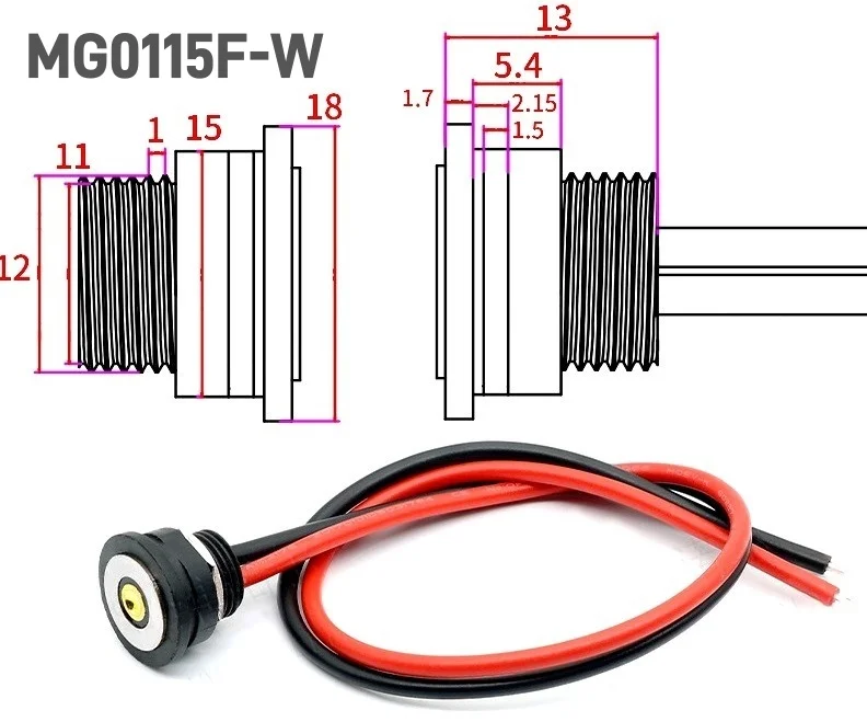 Magnetischer runder Pogo-Pin-Stecker, 10 A, männlich, weiblich, Metall, federbelastet, 1-poliges DC-Ladegerät, 16 AWG-Draht, M12-Gewinde, Gold – Detail 11