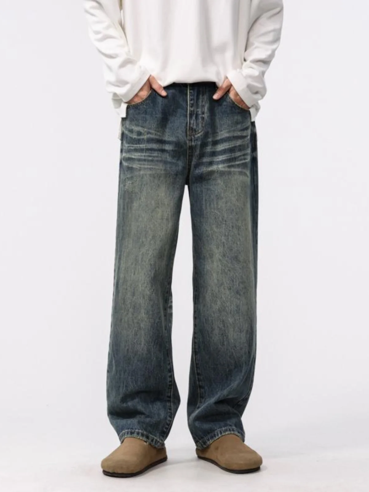 

Мужские джинсы в стиле ретро, американские, широкие, свободные, прямые, повседневные, износостойкие, для молодежи, весна-осень