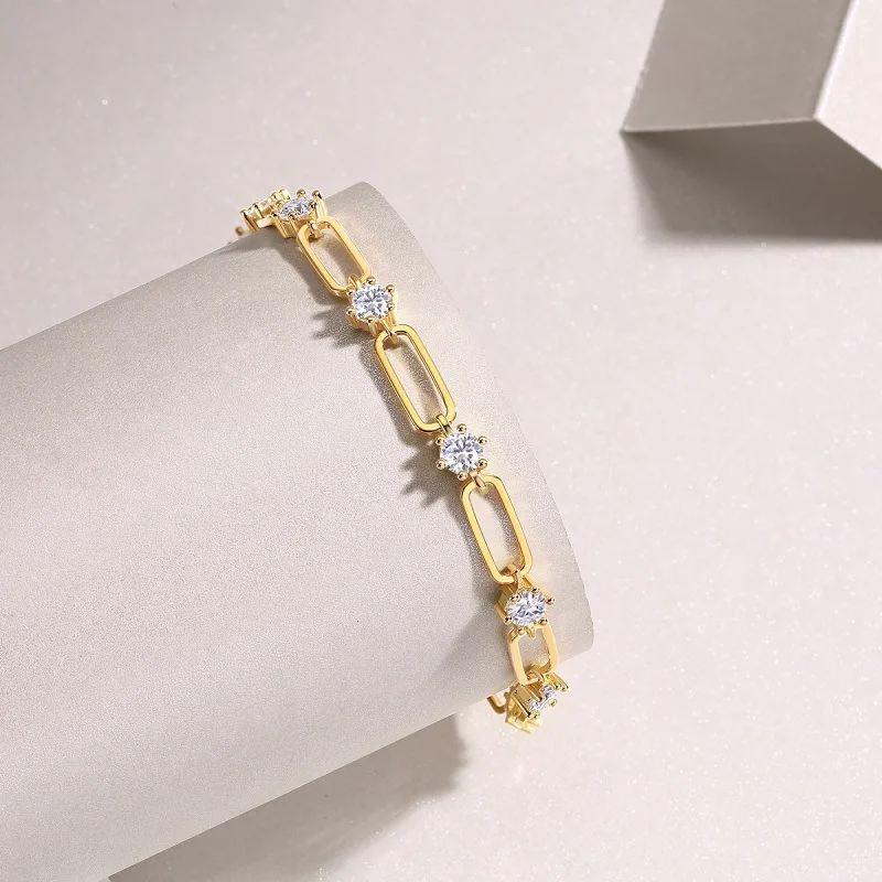 S925 Silver 4mm Moissanite Yellow Gold Chain Woman charm Bracelet Party Gift