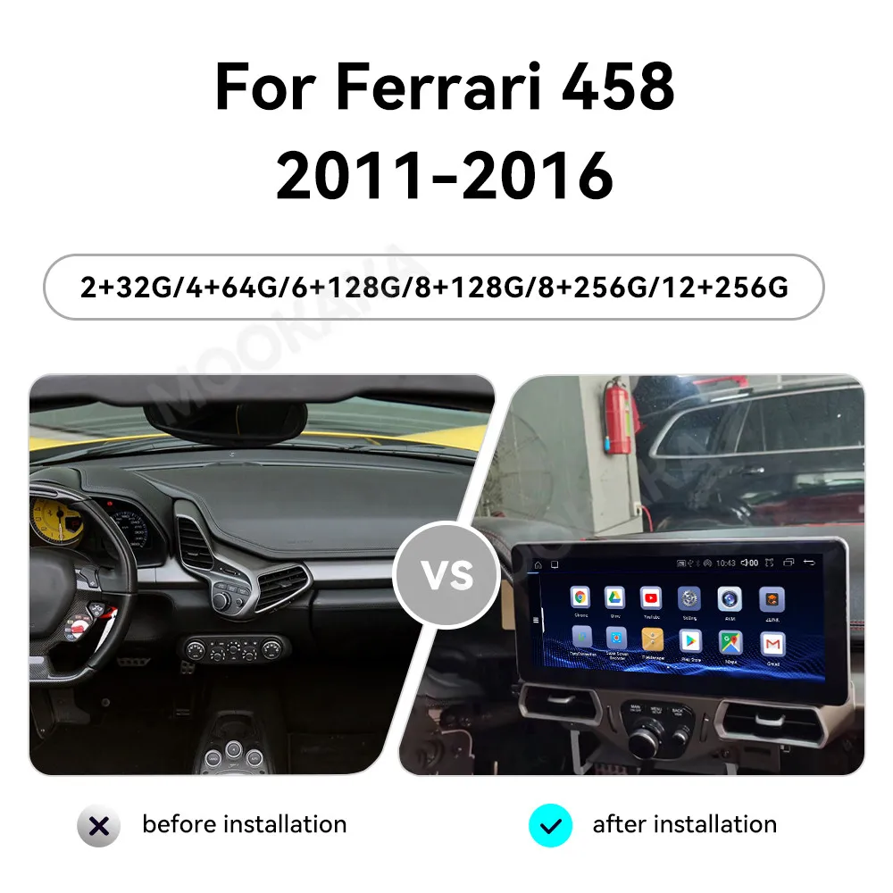 For Ferrari 458 2011 2012 - 2016 12.3 inch Touch Screen Android 15 Car Radio Multimedia Navigation GPS Wireless Carplay Stereo