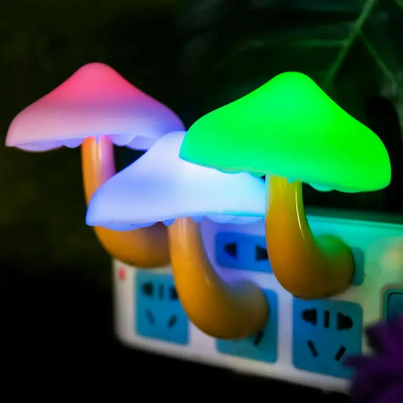 LED Night Lights Christmas Gift Mushroom Shape Bedroom Decor Wall Lamps Light Control Plug-in Corridor Lamp Night Light