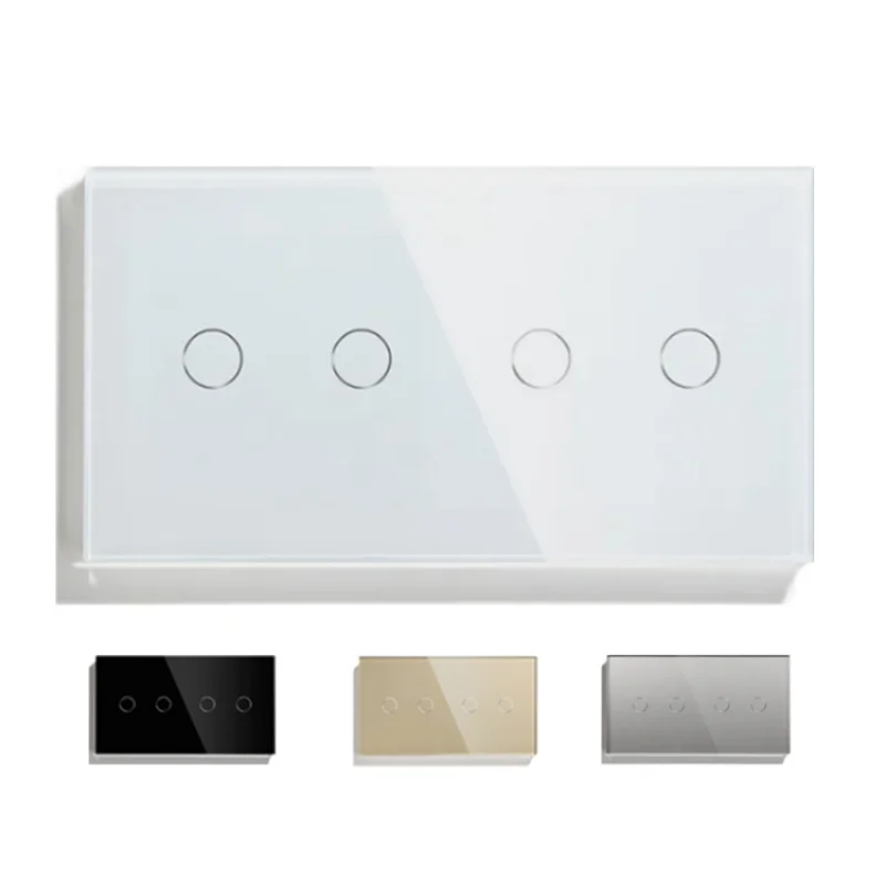 Bingoelec Switch Glass Panel Only 158mm 2/4/6Gang Pearl White Black Gloden For Wall Switch Function Part DIY with Metal Frame