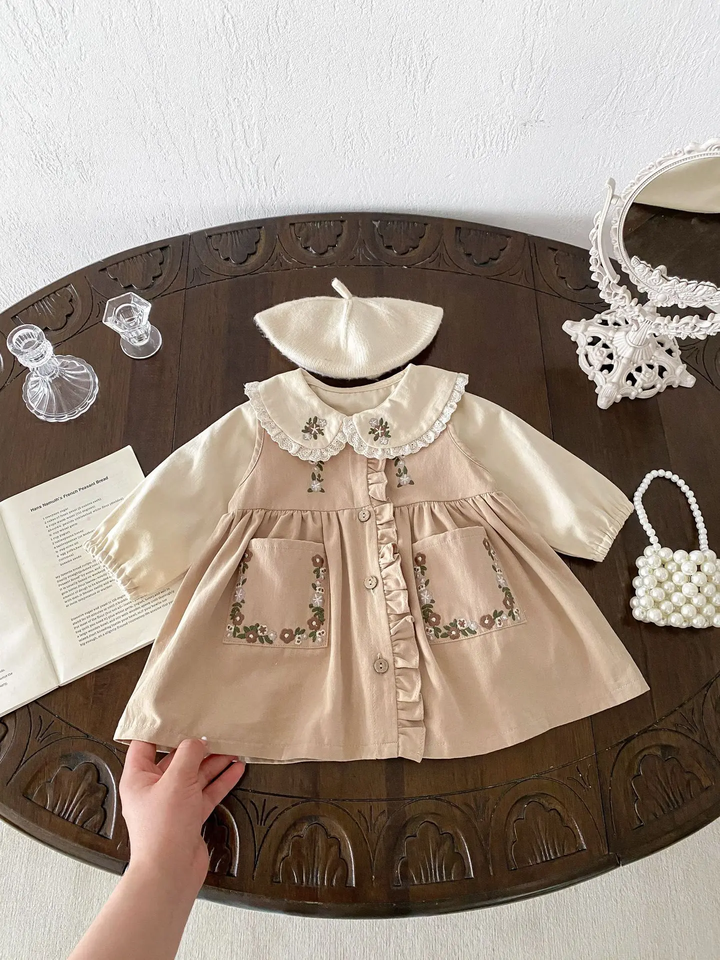 Girls Autumn 2025 New Two-piece Children\'s Fashion Fungus Edge Embroidered Mori Vest Dress Girls Dress