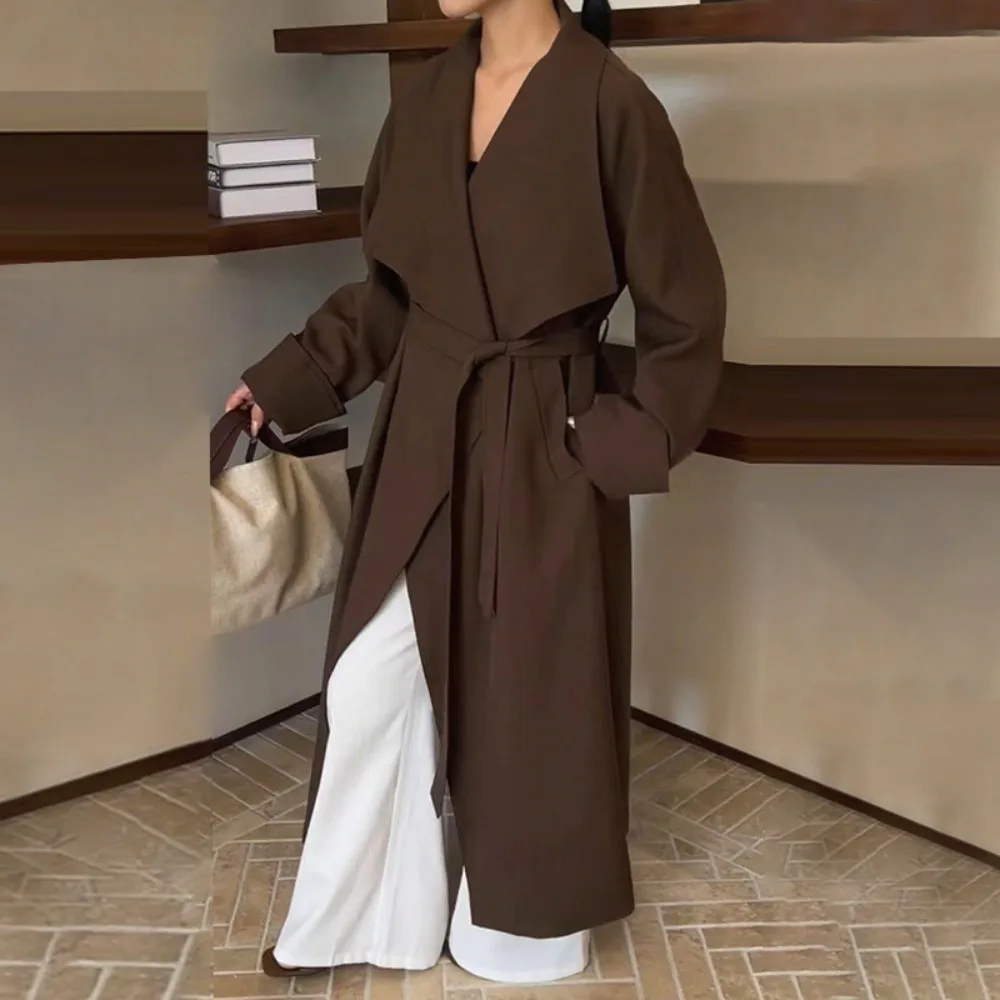 

Minimalist Korean Style High-end Windbreaker Jacket New Versatile Solid Color Lace Up Loose Mid Length Coat