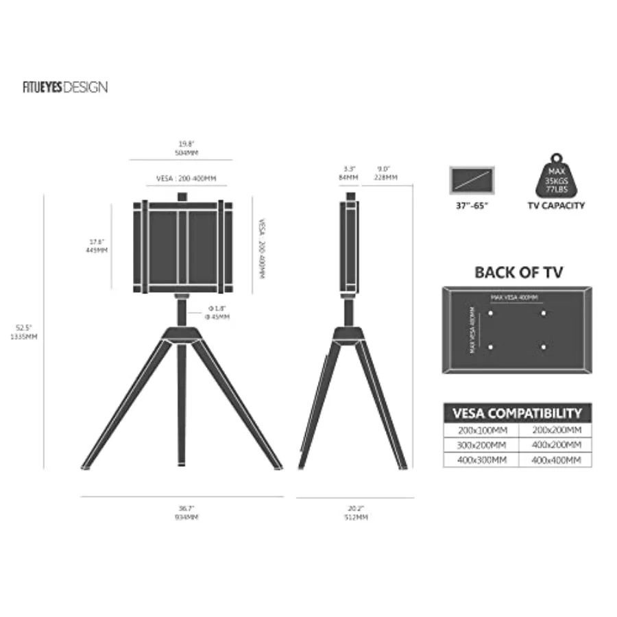 Design Corner TV Stand for 32-65 Inch LED LCD Screens Tripod Easel TV Stand Modern TV Floor Mount Swivel with Concealed Storage view 6
