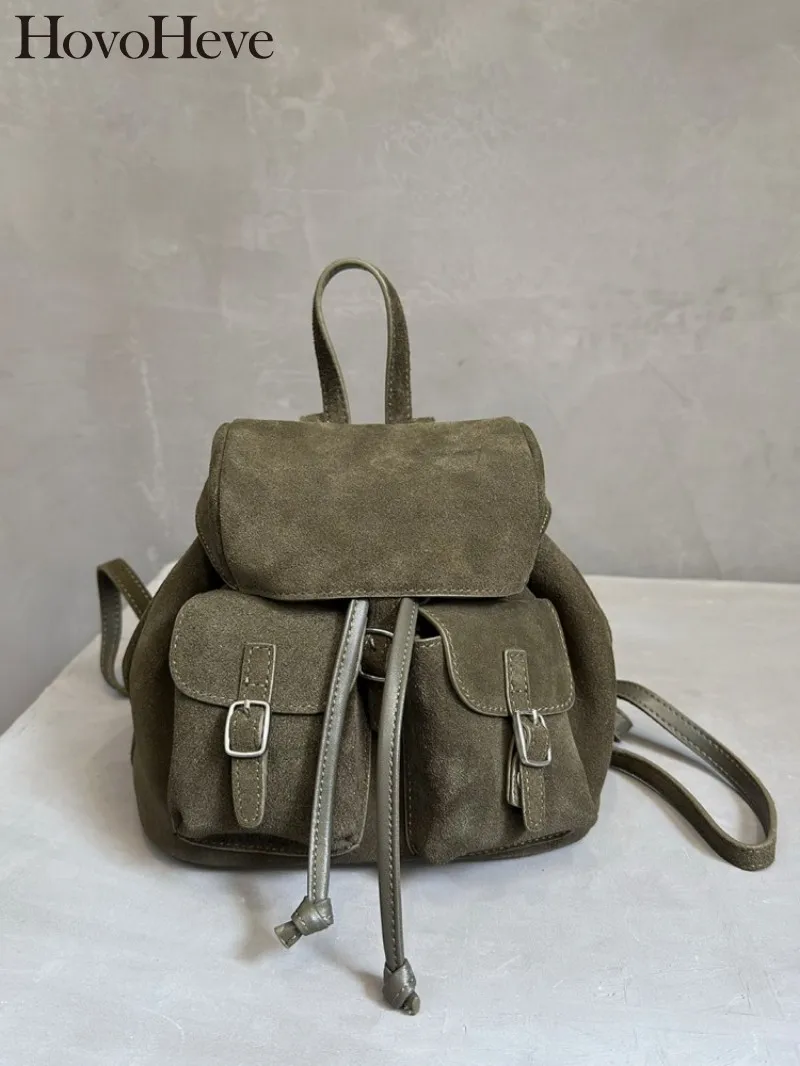 

Harajuku винтажный женский замшевый мини-рюкзак из коровьей кожи осень-зима корейский стиль женская однотонная маленькая повседневная сумка из натуральной кожи