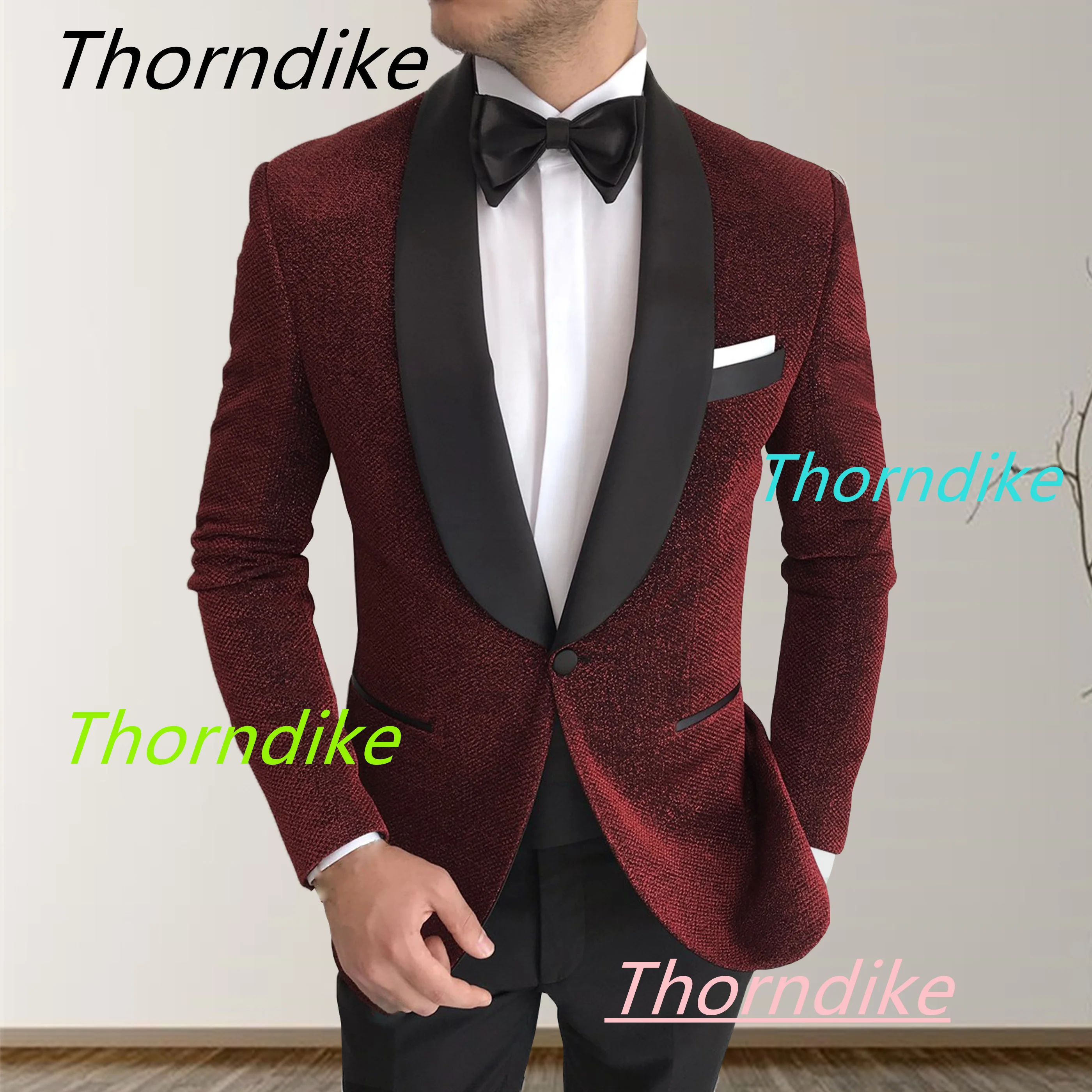 

Thorndike Customized Burgundy Glitter Suits Blazer Black Pants for Men's Wedding Party Fashion Men Dance Prom Tuxedos 2 Pieces