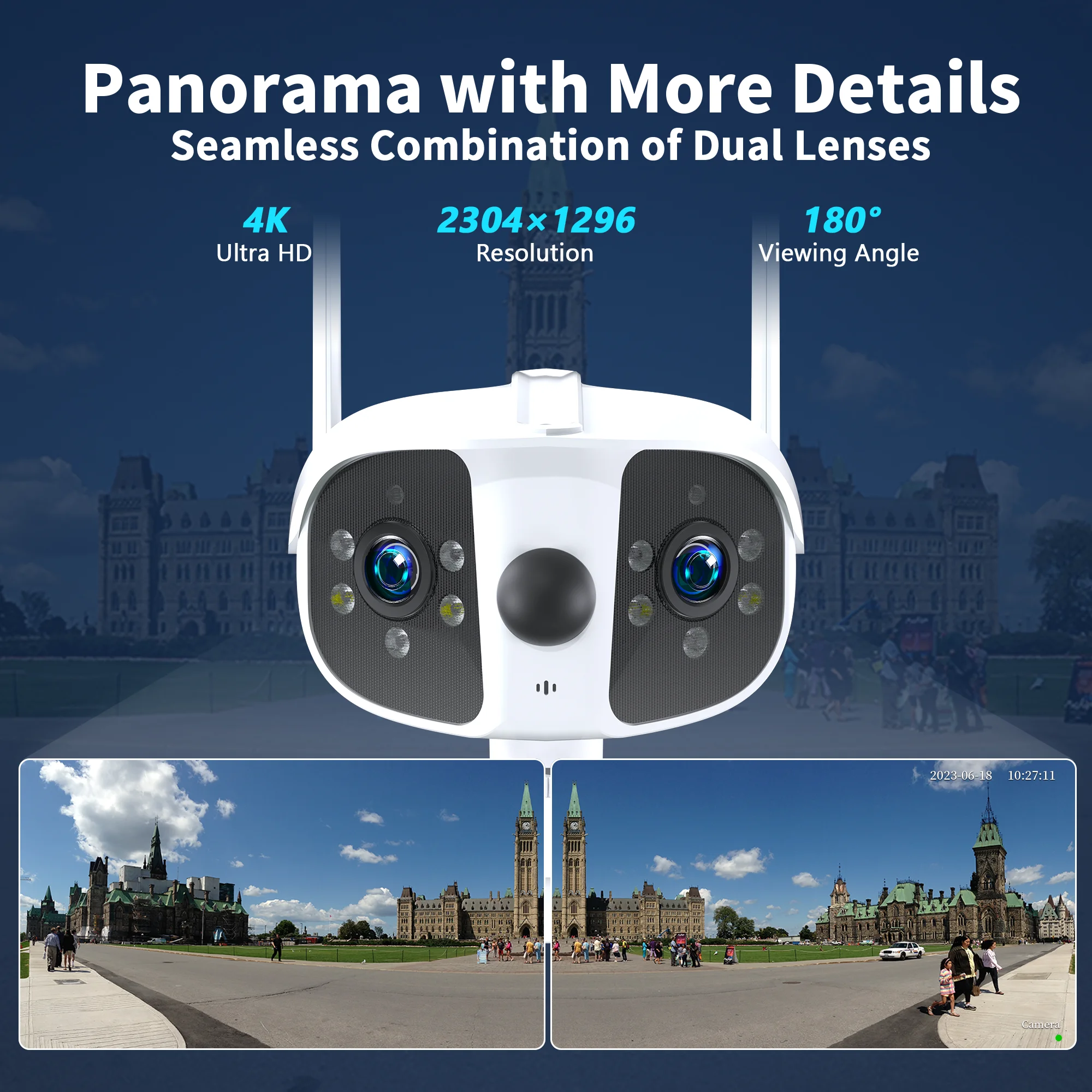 6MP/8MP 4K HD Dual Lens Wifi IP Camera with 180° Ultra Wide Angle Full Color Night Vision Security Cam AI Human Detection CCTV