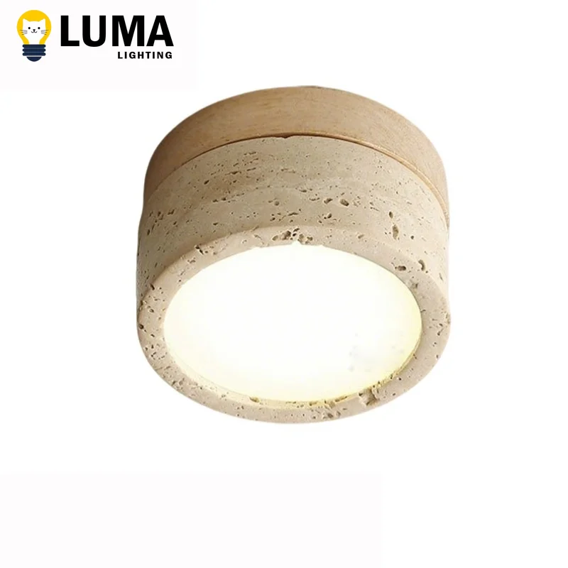 اليابانية وابي سابي الأصفر الترافرتين LED ضوء السقف ، كهف حجر مصباح السقف للممر الممر مرحاض غرفة نوم ديكور المنزل