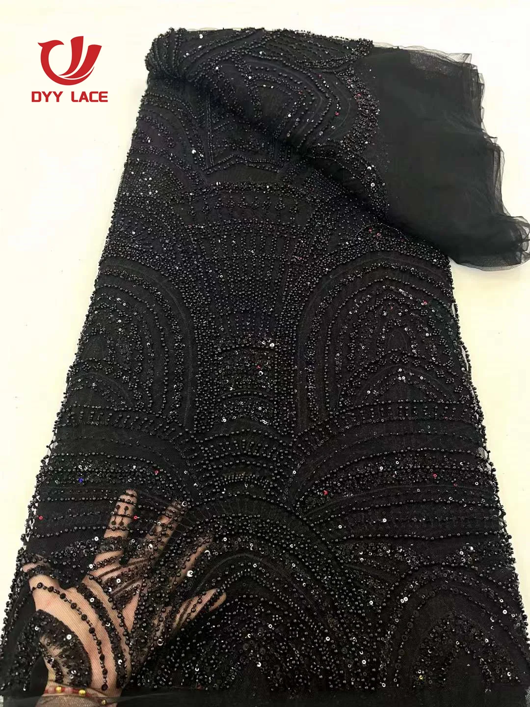 Hot Sale African Beaded Lace Net Fabric 5 Yards 2024 High Quality Nigerian Wedding Material Sequins Beads Fabric for Sewing