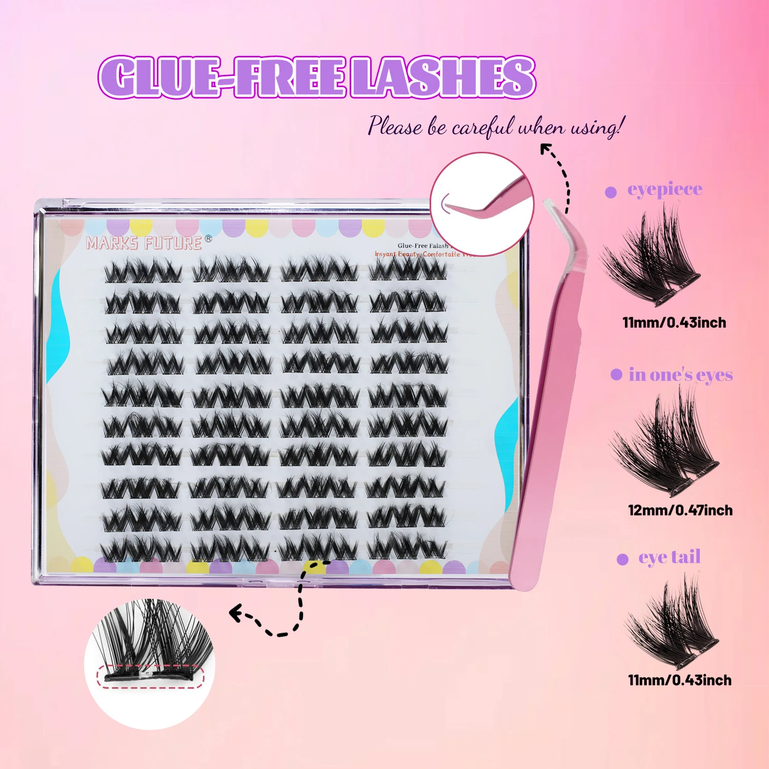 Pestañas autoadhesivas Pestañas postizas autoadhesivas de 11-12 mm Ojo de gato esponjoso y grueso Aspecto natural 120 piezas Juego de pestañas prensadas tenues con pinzas Reutilizables para uso de prueba de principiantes