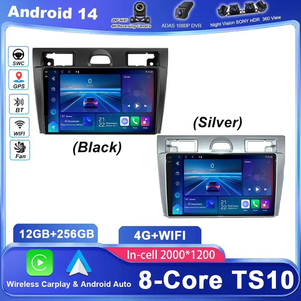 

Android 14 Radio Stereo For Ford Fiesta Mk VI Mk5 2002-2008 Auto Multimedia Video Player GPS Navigation QLED Screen NO 2Din WIFI
