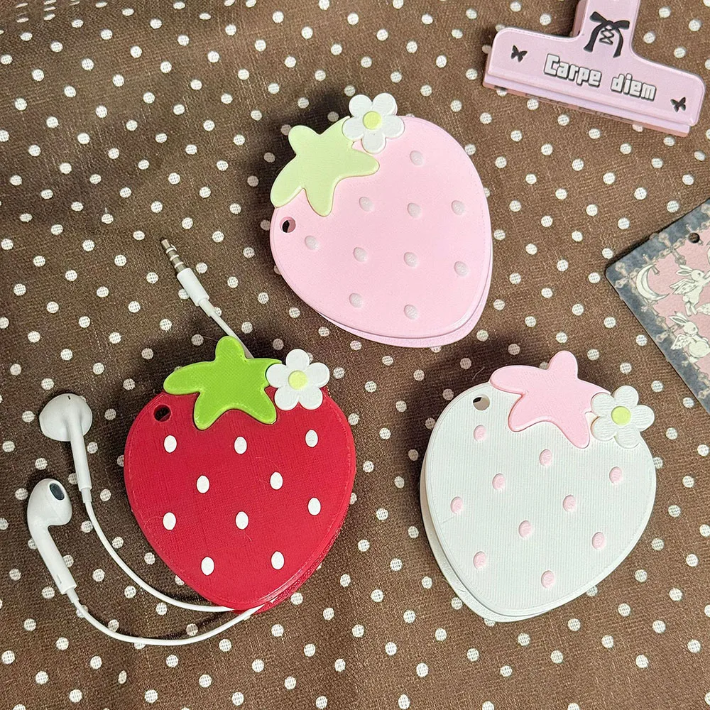 3D Printed Strawberry Cable Winder Portable Cord Organizer Protective Storage Case for Wired Earbud Headphones