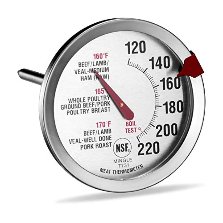 

Meat Thermometer for Oven T731 BBQ Thermometer Oven Safe Large 2.5Inch EasyRead Face Stainl Steel Stem and Housing