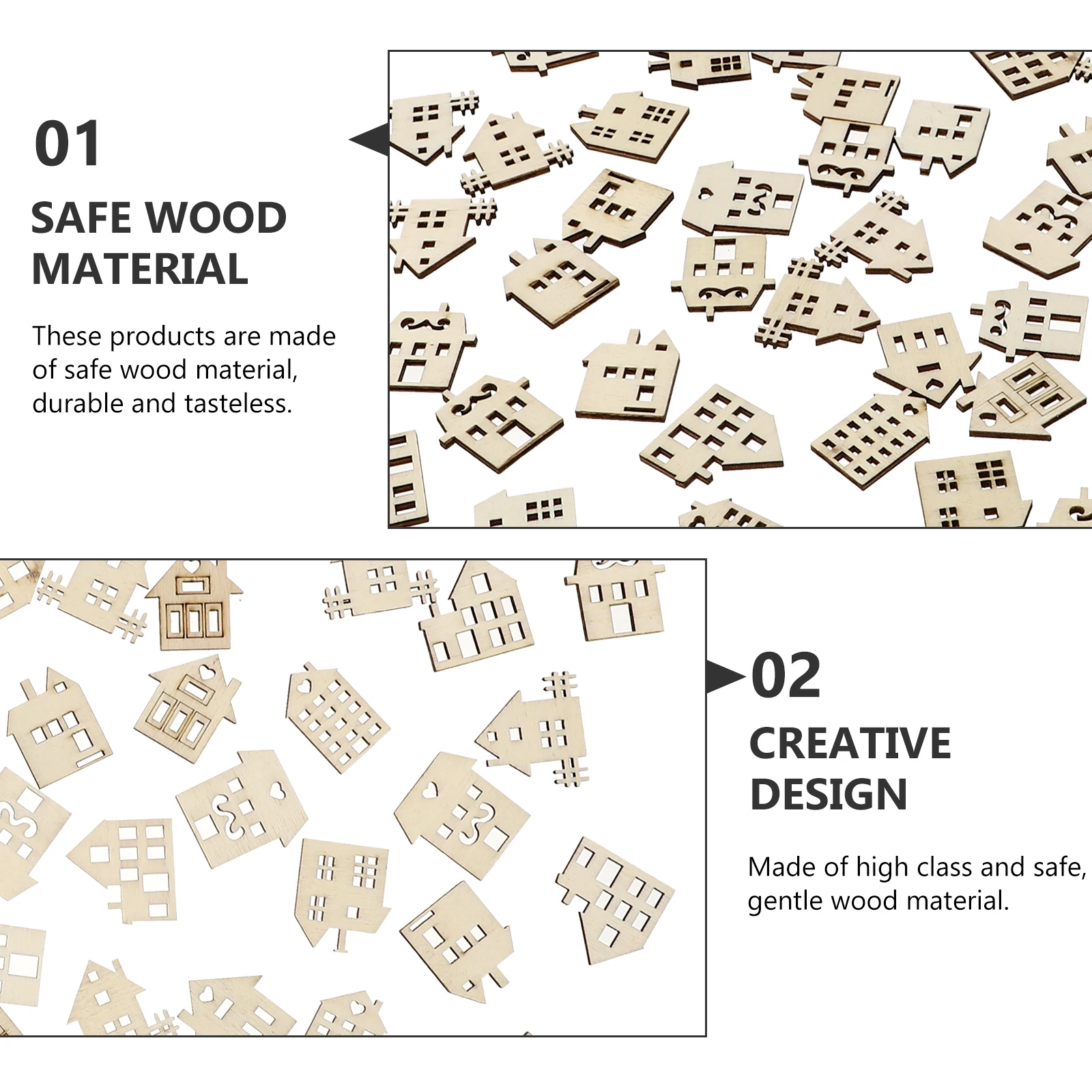 

100pcs Wooden House Slices Diy Crafts Kids Handmade Unpainted Wood Ornaments Creative Blank Decoration Supplies For Children