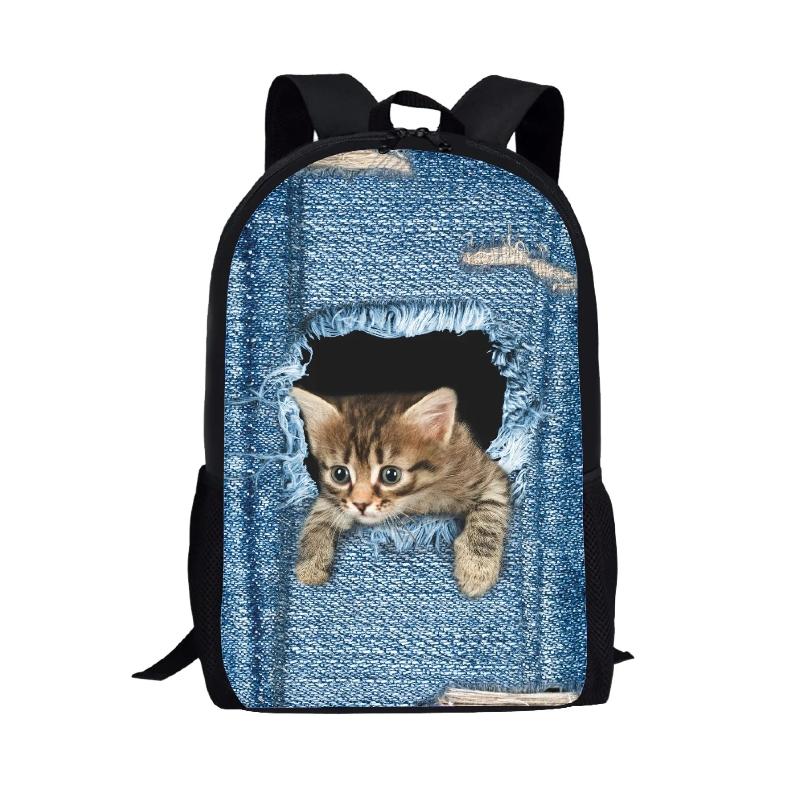 Kids School Bags for Teenager Boy Girl Children Backpack Denim Cat Dog Print School Satchels Bookbag Schoolbag Student Book Bag
