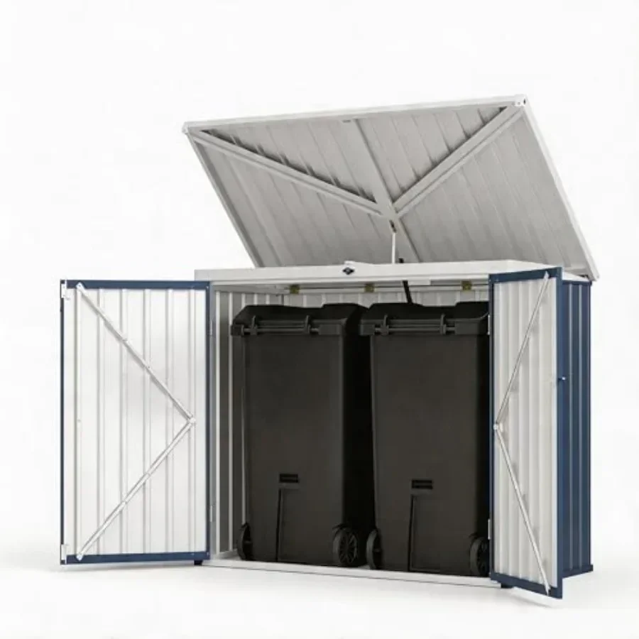 Outdoor Garbage Storage Shed for 5.8x3.3FT Heavy-duty Metal Trash Bins, Navy Blue Weather-resistant Animal-proof Enclosure With