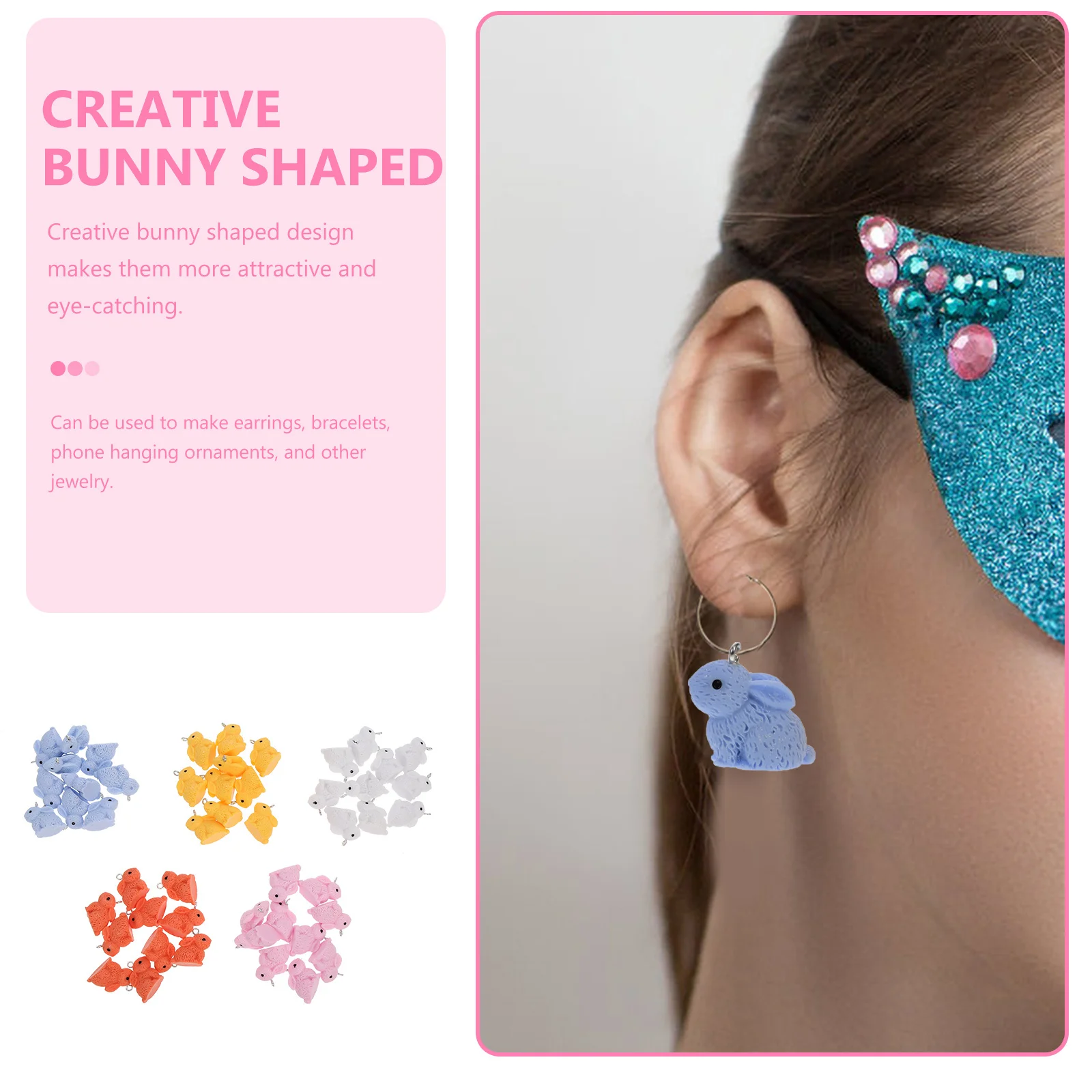 

50Pcs Resin Bunny Shaped Charms Durable Pendant Beads for DIY Earrings Bracelets Gifts Rabbit Pendant Charms Bunny Decor