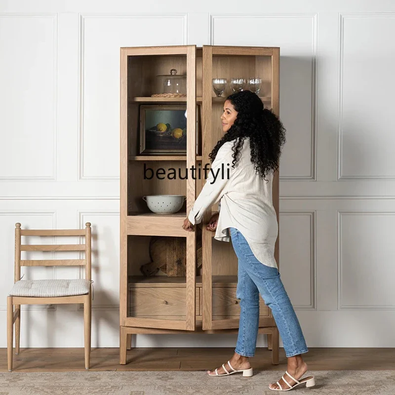 

American retro dining side cabinet ash wood old living room display cabinet, calligraphy cabinet can be customized