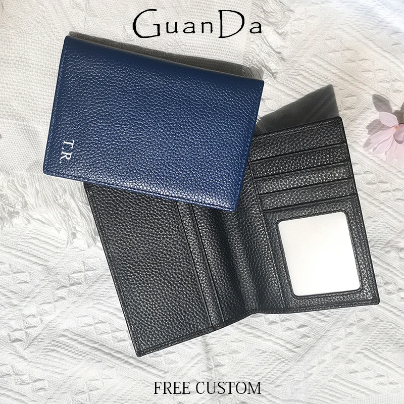 

Genuine Leather Personalize Passport Cover Cowhide Luxury Travel Business Trip Card Holder Simple Passport Holder ID Card Wallet
