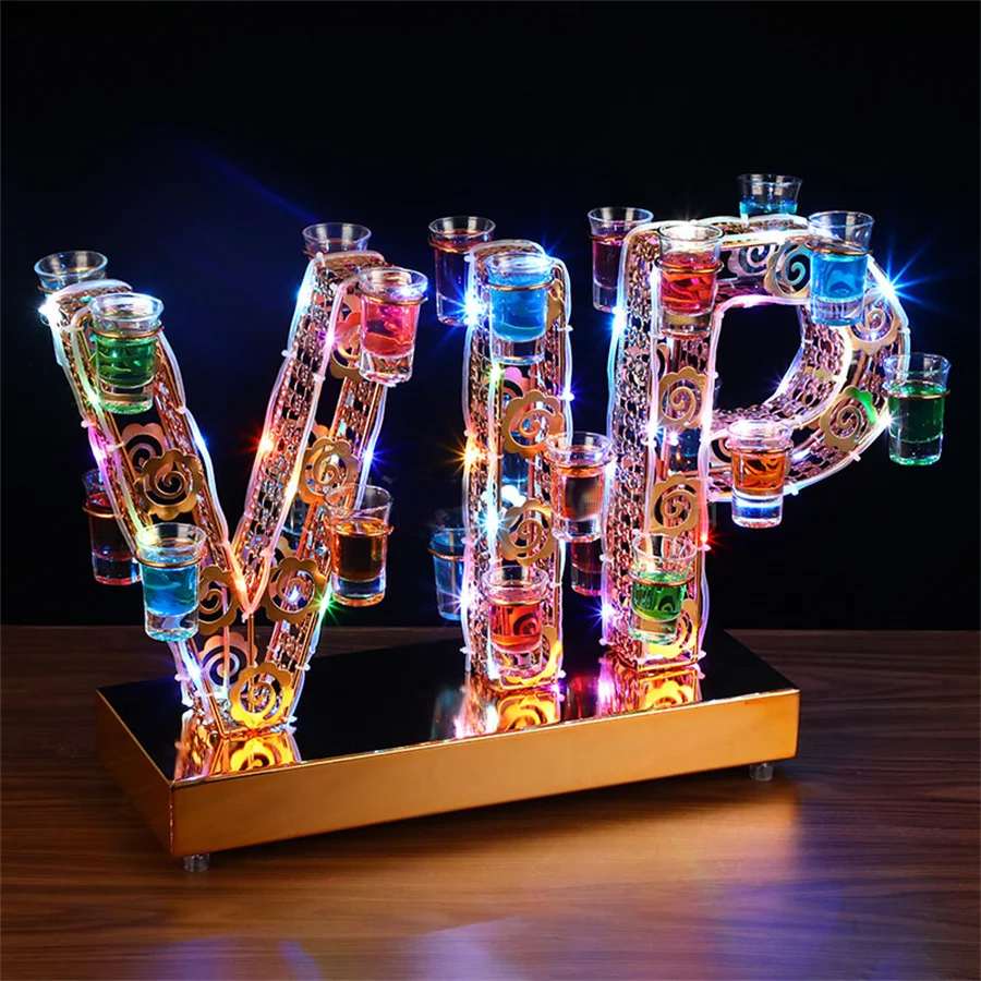 

Creative VIP Shape LED Cocktail Tray Wine Glass Holder Rechargeable Bar NightClub Disco Party VIP Service Shot Glass Rack Decor