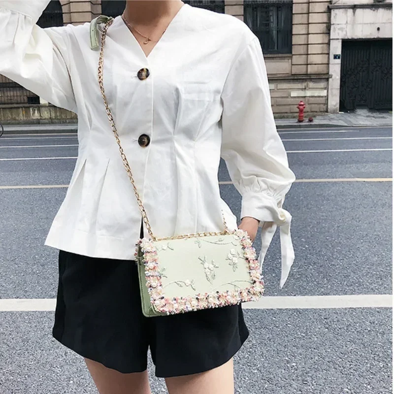 Neue Mode Frauen Blumen gedruckt Mini Ketten tasche Umhängetasche Einkaufstasche Handtasche – Detail 7