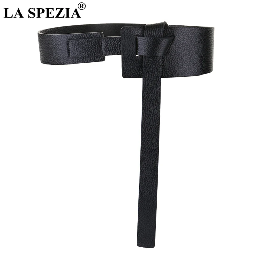 

LA SPEZIA Genuine Leather Wide Waist Belts for Dress Women Belt Cow Leather Self Tie Solid Black Camel Fashion Corset Belt 120cm