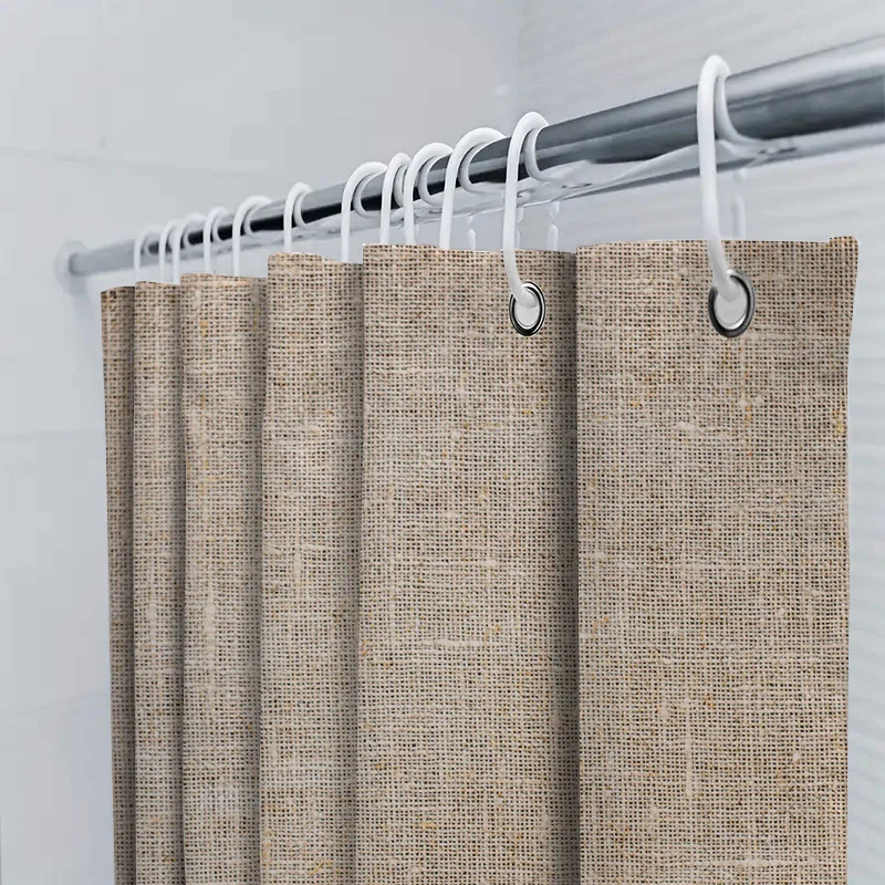 Natural Linen Shower Curtain with Rustic Woven Design Soft Waterproof Fabric for Bathroom Decor - view 5