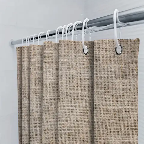 Natural Linen Shower Curtain with Rustic Woven Design Soft Waterproof Fabric for Bathroom Decor