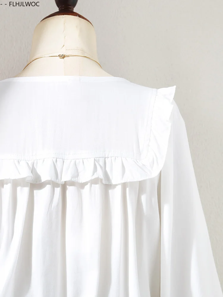 Cute Sweet Tops Short New Design 2025 Woman Preppy Style Japan Girls Flare Sleeve Ruffles Trim Edge Casual White Shirts Blouse