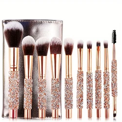 10Pcs Women's Makeup Facial Luxury High end Gold Handmade Diamond Wrapped Makeup Brush as the Best Gift for Friends and Mothers