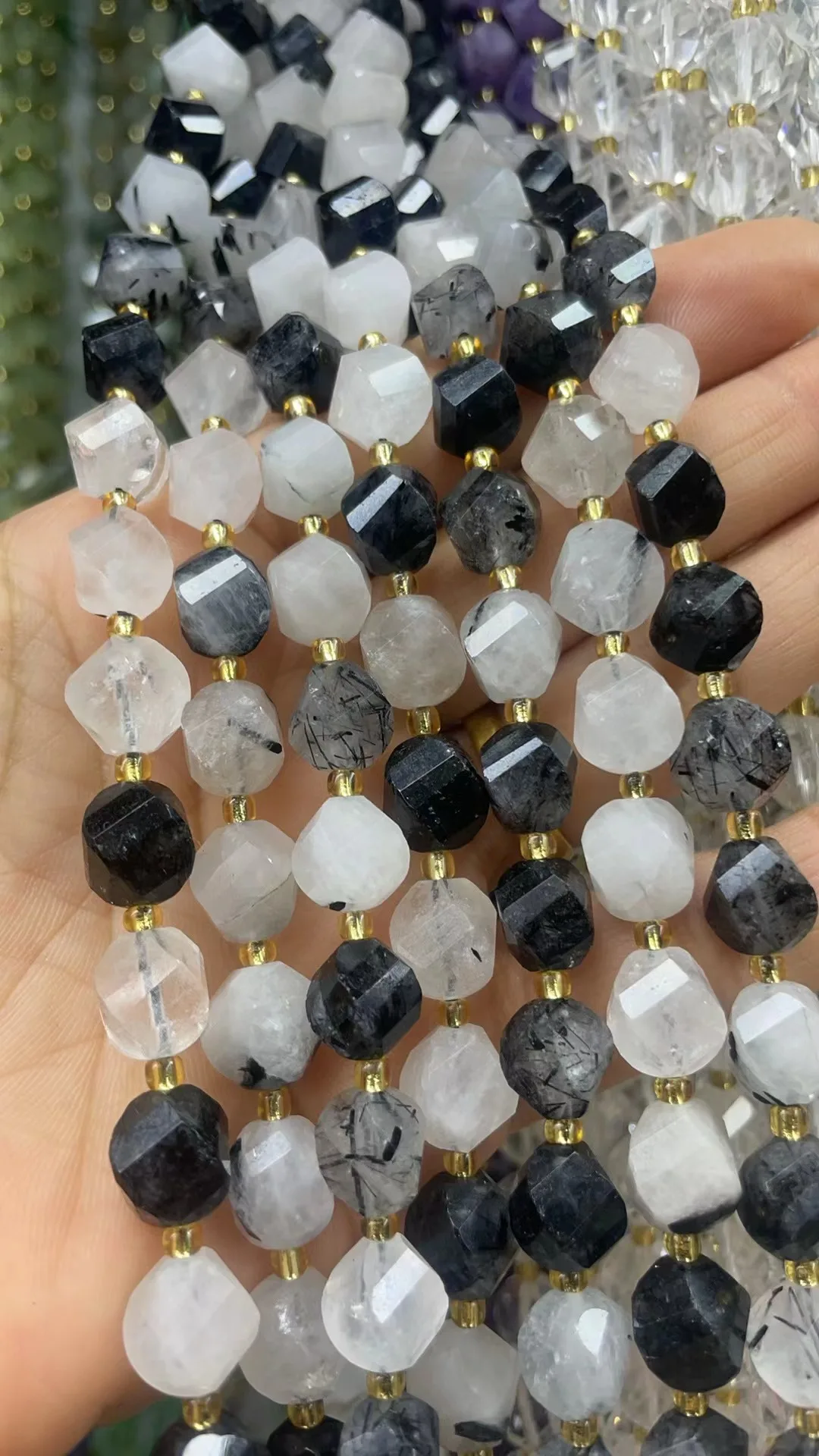 Natural Black hair Crystal Twist Beads Cut face 10x10mm 8x8mm Length Dagree 39cm10m 31Grain 8m35Grain