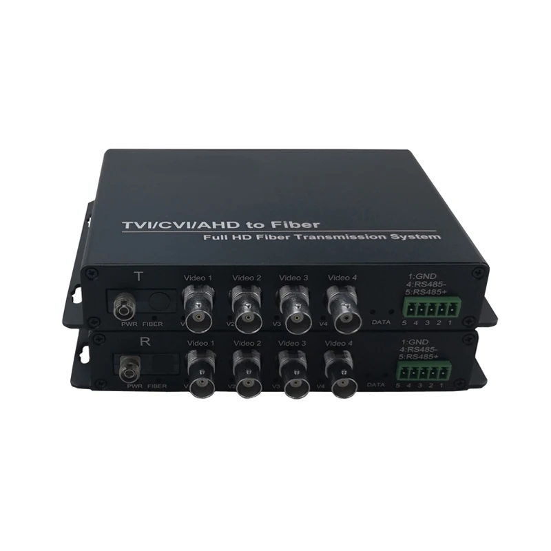 4ch Coaxial HD 1080P TVI CVI AHD Video to Fiber Optic Converter With Reverse RS485 Data
