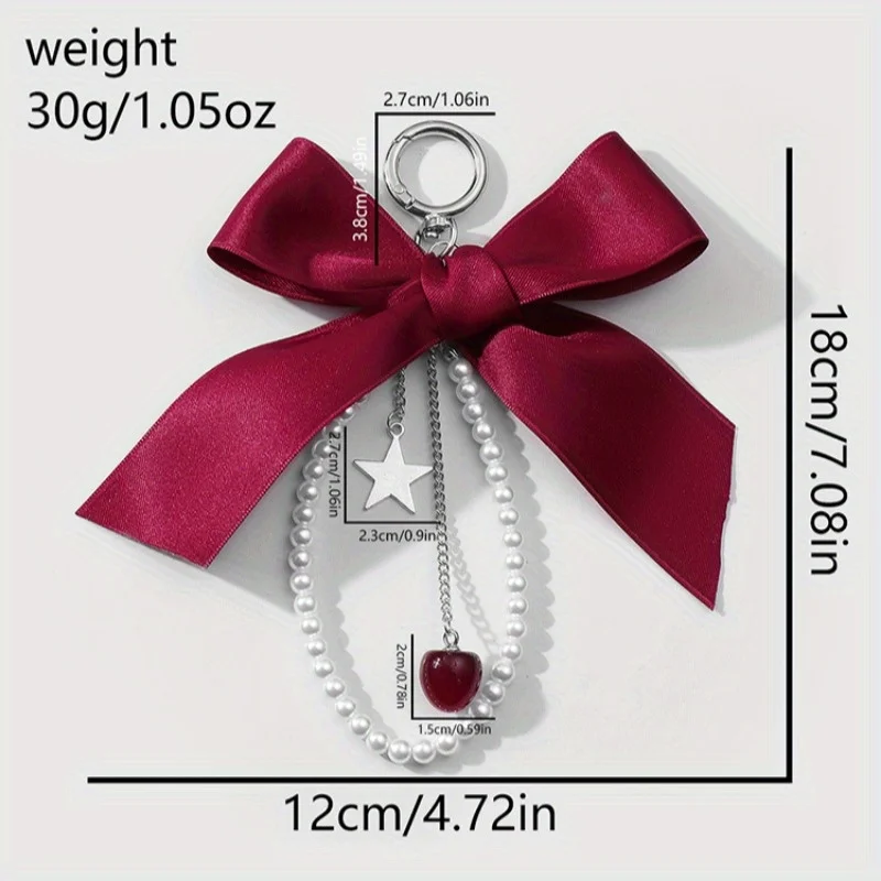 Sweet and Cool Red Ribbon Bow Cherry Pendant Keychain