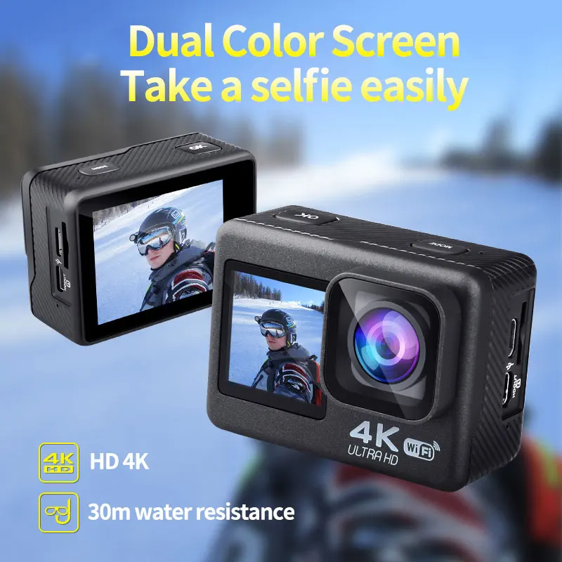 كاميرا 4K فائقة الدقة تعمل بالواي فاي 170D شاشة تعمل باللمس 30 مترًا مقاومة للماء خوذة احترافية لتسجيل الفيديو كاميرا التحكم عن بعد