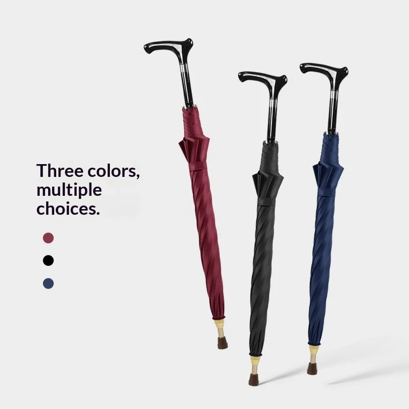 Retractable Walking Cane Umbrella Senior Telescopic Anti Slip Handle Windproof Rain Sun Travel Outdoor Custom Logo OEM Umbrella