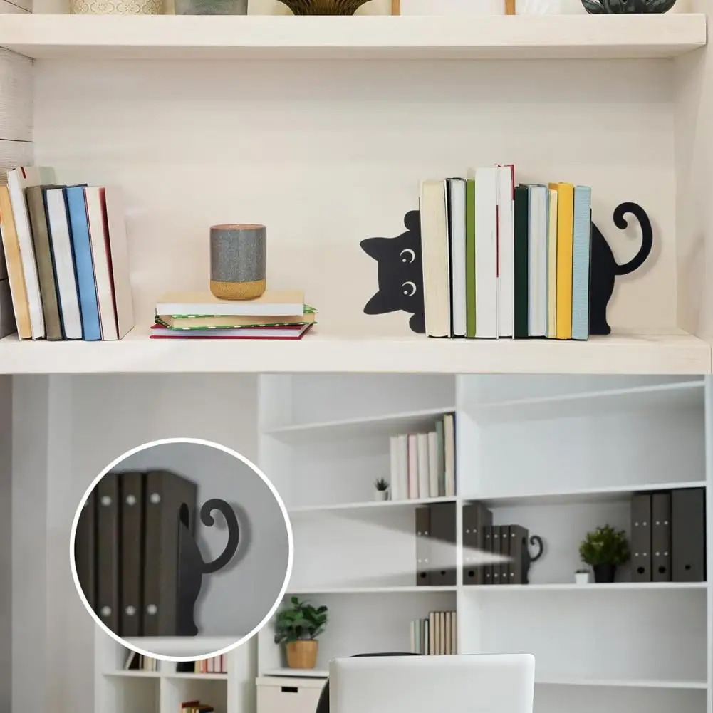 Bookend for Small Spaces Compact Bookend Metal Bookends Stylish Black Cat Reindeer Dragon Decor for Home Office
