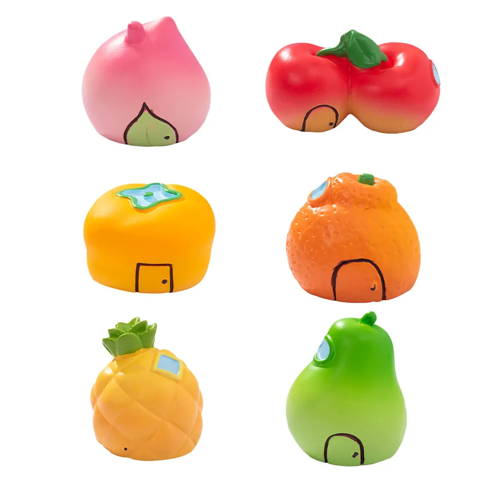

6pcs Fruit Resin Statue Artificial Fruits Decor Miniature Garden Charm Lifelike Details Vibrant Colors Desktop Decor