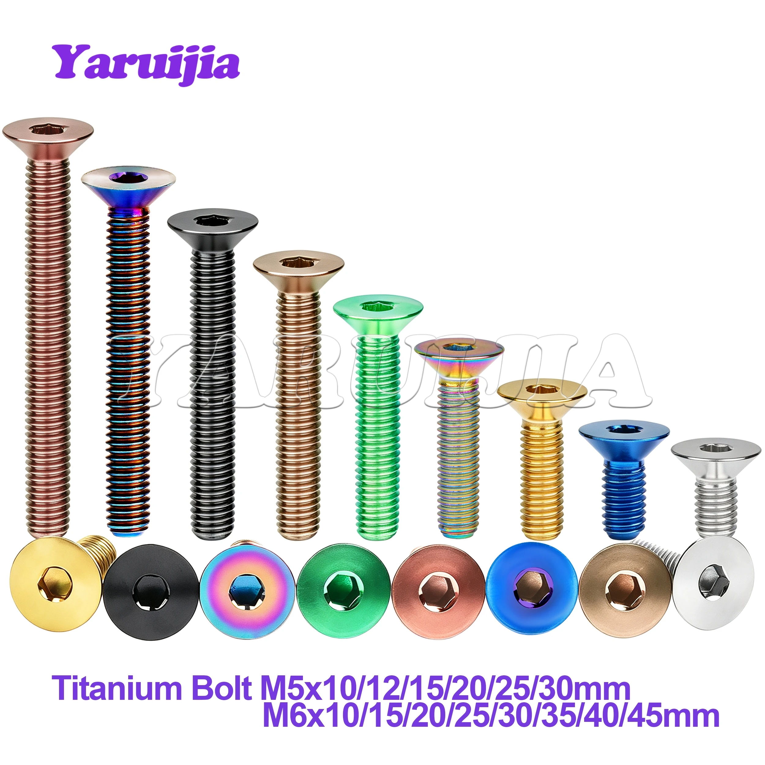 Yaruijia Titanium Bolts M3/M4/M5/M6x6/8/10/12/15/18/20/25/30/35/45mm Countersunk Inner Hexagon Socket Head Fastener for Bicycle