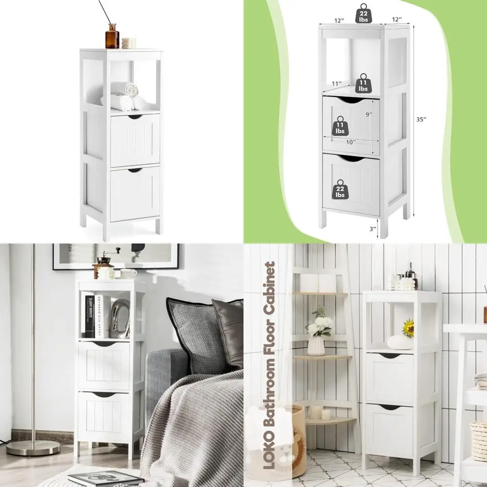 

space-saving multi-purpose bathroom floor cabinet with 2 detachable drawers and anti-tarnish finish