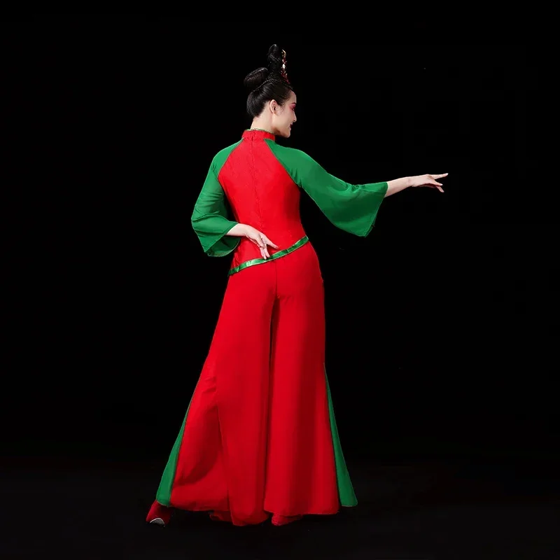 Abito da spettacolo di danza classica Yangko Elegante ombrello a ventaglio Costume da ballo tradizionale cinese antico Hanfu Yangko