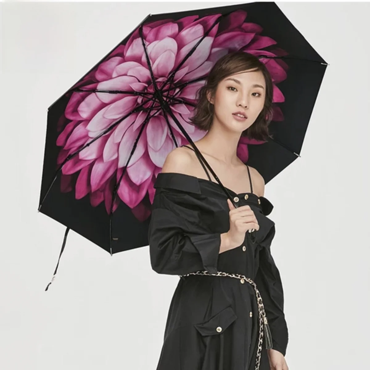 

Женский двухслойный зонт от солнца и дождя с защитой от УФ-лучей, с черным покрытием, складной, для весны и лета