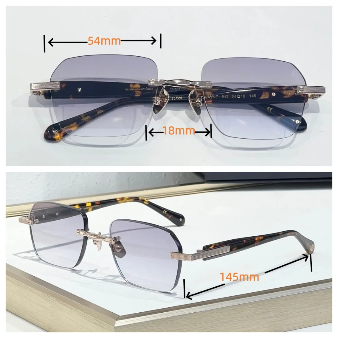 

Dwayne Handmade Rimless Square Sunglasses Gradient Lens Titanium Acetate Temples UV400 Unisex Fashion Sun Glasses With Box