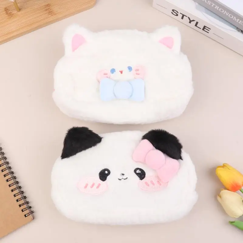 Astuccio per matite in peluche con fiocco di cartone animato Borsa per cancelleria di grande capacità Bella borsa per cosmetici in peluche Regali di compleanno di Natale