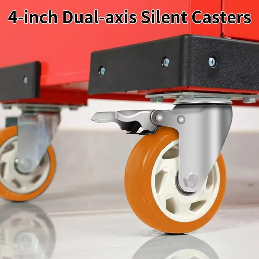 عربة أدوات دوارة ذات 4 أدراج شديدة التحمل - سعة 440 رطلًا، خزانة تخزين صناعية لورشة العمل، المرآب، ومساحات الإصلاح