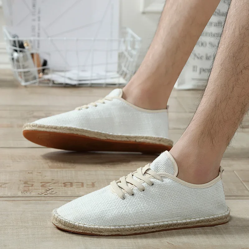 Men Shoes Summer Espadrilles Men Canvas Sneakers New Breathable Fisherman Footwear Mens Slip on Loafers Large Size 47 Sneakers